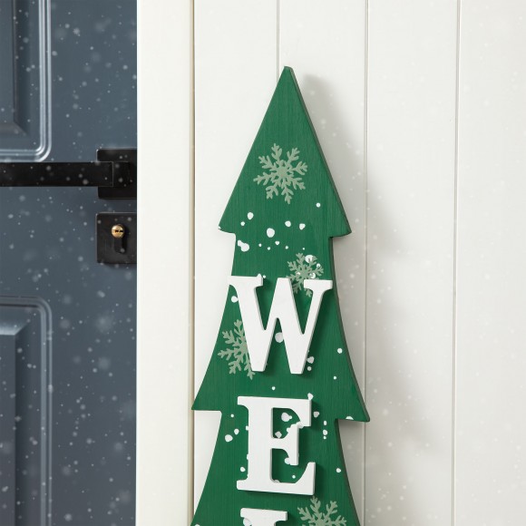 Glitzhome Glitzhome 42"H Christmas Wooden "WELCOME" Christmas Tree Porch Sign