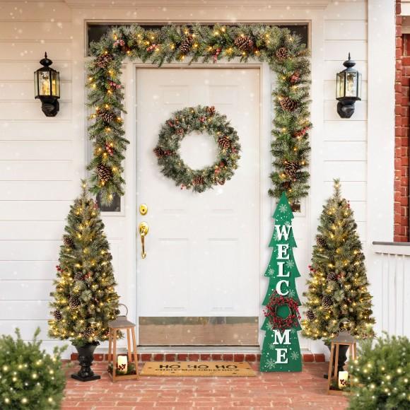 Glitzhome Glitzhome 42"H Christmas Wooden "WELCOME" Christmas Tree Porch Sign