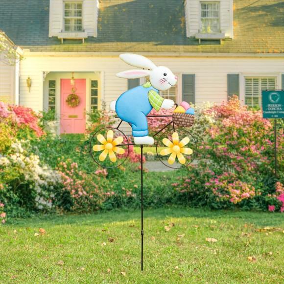 Glitzhome Glitzhome 42"H Easter Metal Bunny On Bicycle Yard Stake Or Wall Decor (Two Functions)