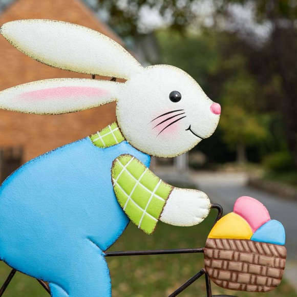 Glitzhome Glitzhome 42"H Easter Metal Bunny On Bicycle Yard Stake Or Wall Decor (Two Functions)