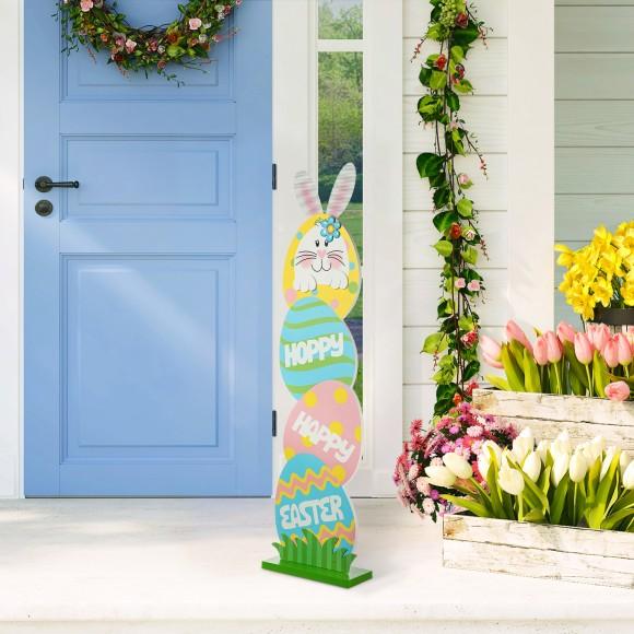 Glitzhome Glitzhome 42"H Easter Wooden Bunny And Eggs Porch Decor(KD)