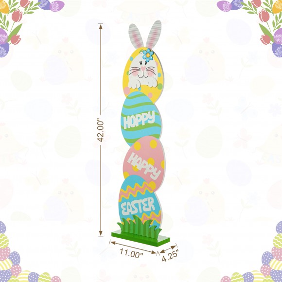 Glitzhome Glitzhome 42"H Easter Wooden Bunny And Eggs Porch Decor(KD)