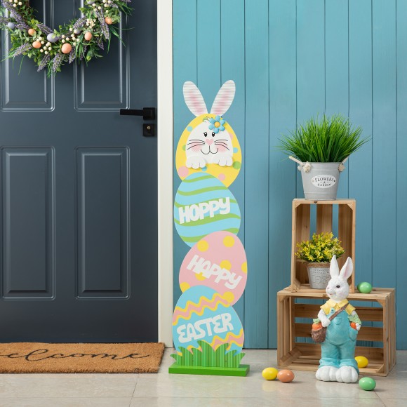 Glitzhome Glitzhome 42"H Easter Wooden Bunny And Eggs Porch Decor(KD)