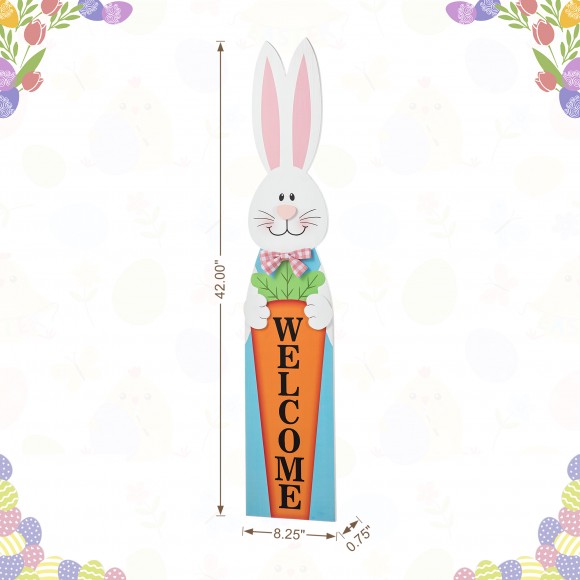 Glitzhome Glitzhome 42“H Easter Wooden Bunny Welcome Porch Sign