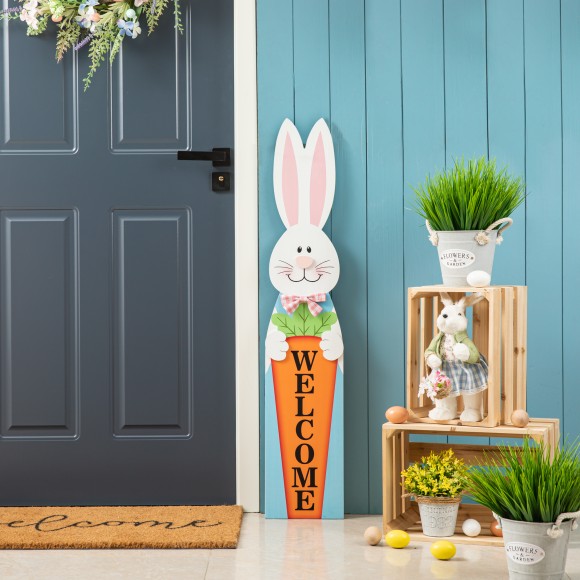 Glitzhome Glitzhome 42“H Easter Wooden Bunny Welcome Porch Sign