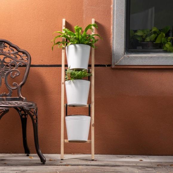 Glitzhome Glitzhome 42"H Enameled Metal/Wood 3-Tier Leaning Ladder Plant Stand