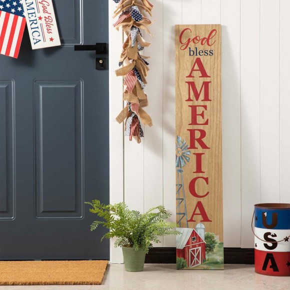 Glitzhome Glitzhome 42"H God Bless America Wooden Porch Board Sign
