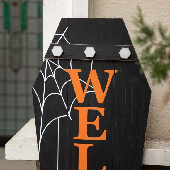 Glitzhome Glitzhome 42"H Halloween Wooden Welcome Coffin Porch Decor