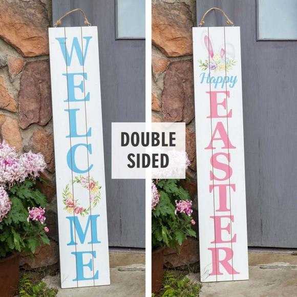 Glitzhome Glitzhome 42"H "Happy EASTER" & "WELCOME" Wooden Double Sided Porch Sign