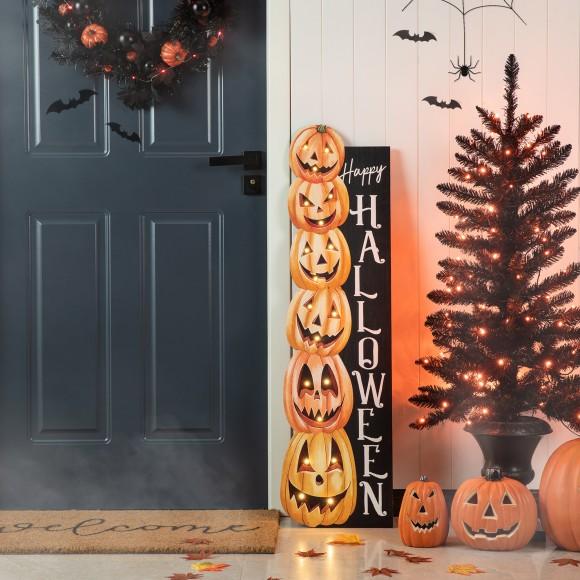 Glitzhome Glitzhome 42"H Lighted Halloween Wooden Stacked Pumpkins Porch Sign With Timer