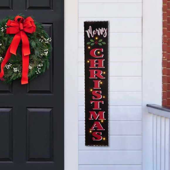Glitzhome Glitzhome 42"H Lighted Wooden Black "Merry CHRISTMAS" Porch Sign Board