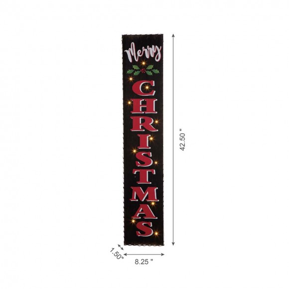 Glitzhome Glitzhome 42"H Lighted Wooden Black "Merry CHRISTMAS" Porch Sign Board