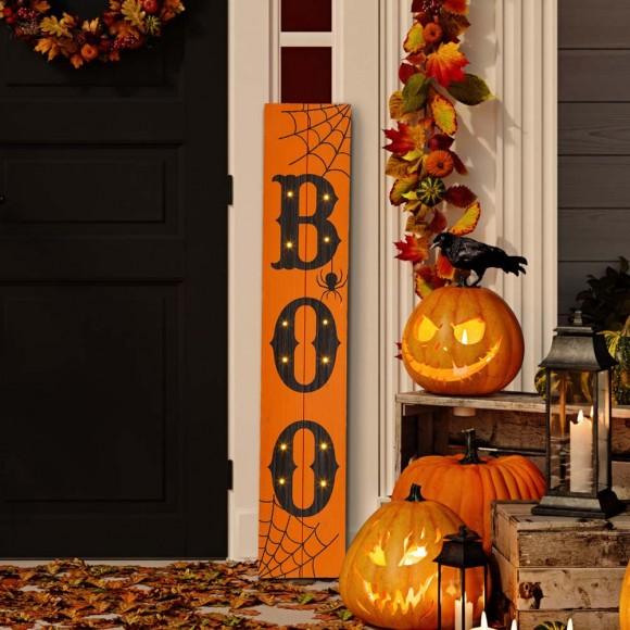 Glitzhome Glitzhome 42"H Lighted Wooden "BOO" Porch Sign Board