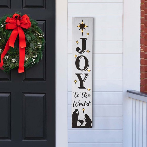 Glitzhome Glitzhome 42"H Lighted Wooden Nativity "JOY To The World" Porch Sign Board