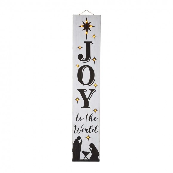 glitzhome Glitzhome 42"H Lighted Wooden Nativity "JOY to the world" Porch Sign Board