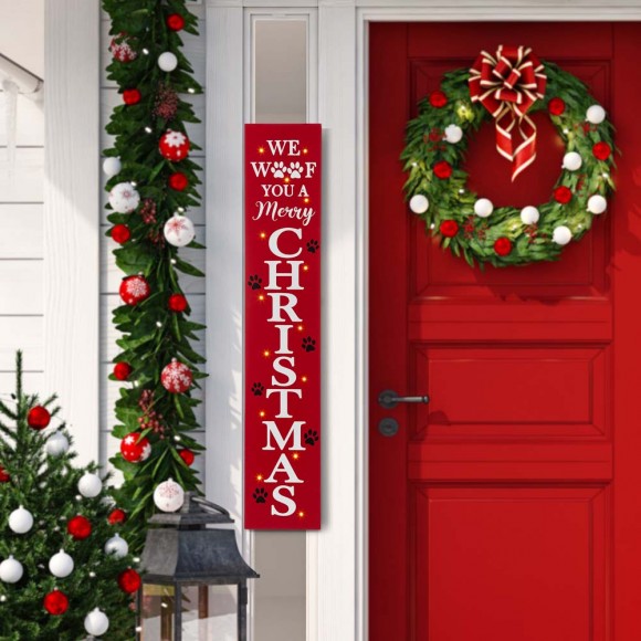 Glitzhome Glitzhome 42"H Lighted Wooden Pet "CHRISTMAS" Porch Sign Board