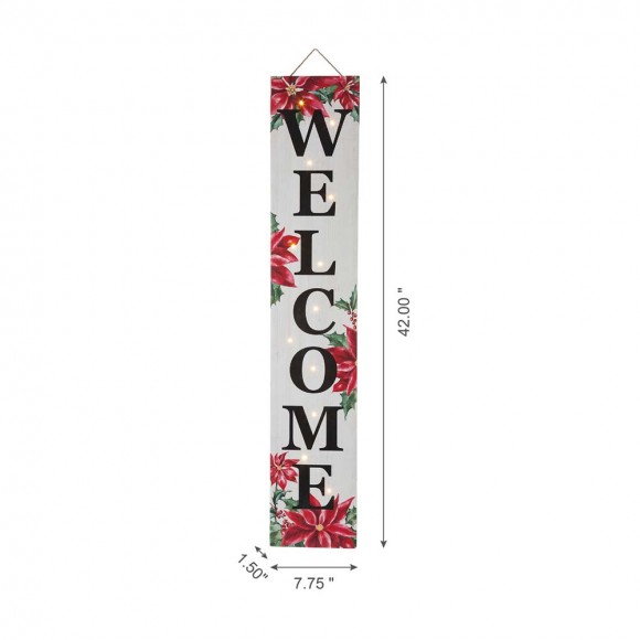 Glitzhome Glitzhome 42"H Lighted Wooden Poinsettia "WELCOME" Porch Sign Board