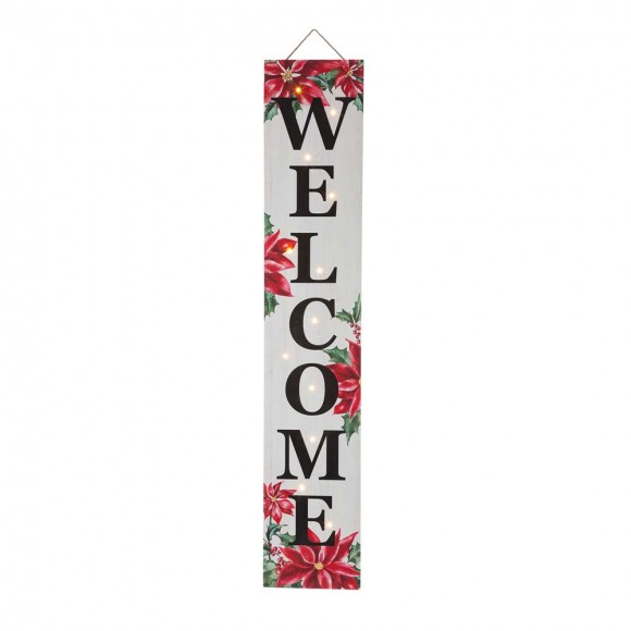 glitzhome Glitzhome 42"H Lighted Wooden Poinsettia "WELCOME" Porch Sign Board