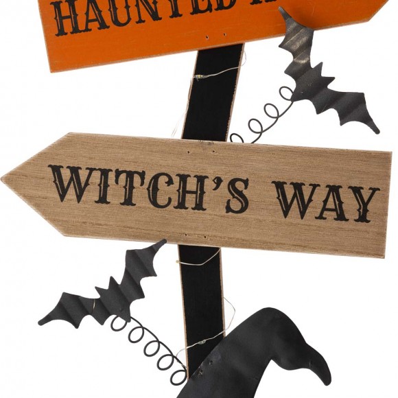 Glitzhome Glitzhome 42"H Lighted Wooden Witch's Broom Porch Decor