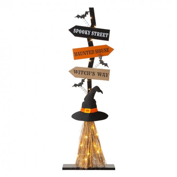 glitzhome Glitzhome 42"H Lighted Wooden Witch's Broom Porch Decor