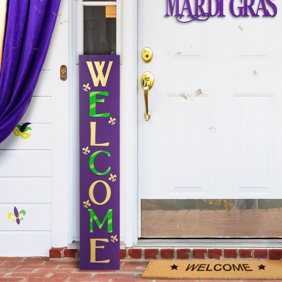 Glitzhome Glitzhome 42"H Mardi Gras "WELCOME" Wooden Porch Sign