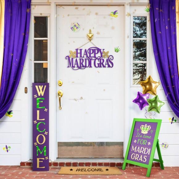 Glitzhome Glitzhome 42"H Mardi Gras "WELCOME" Wooden Porch Sign