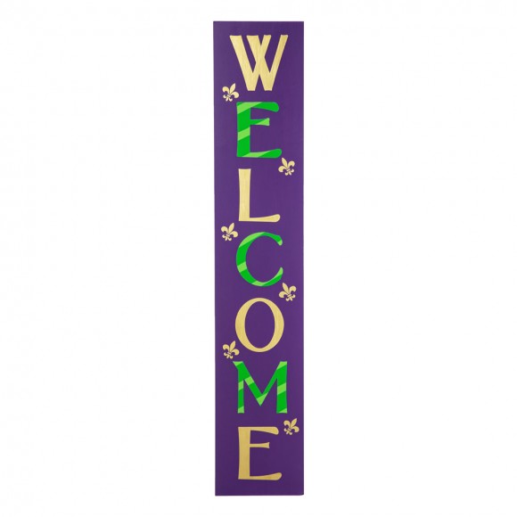 glitzhome Glitzhome 42"H Mardi Gras "WELCOME" Wooden Porch Sign