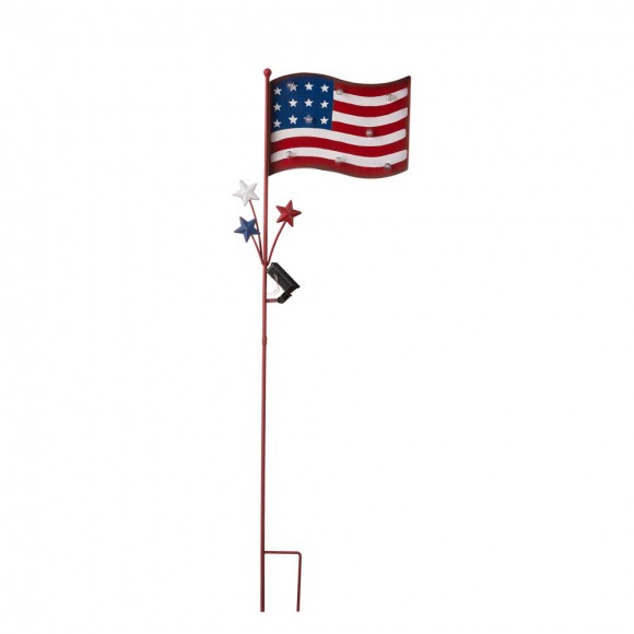 Glitzhome Glitzhome 42"H Metal American Flag Yard Stake With Solar Lights