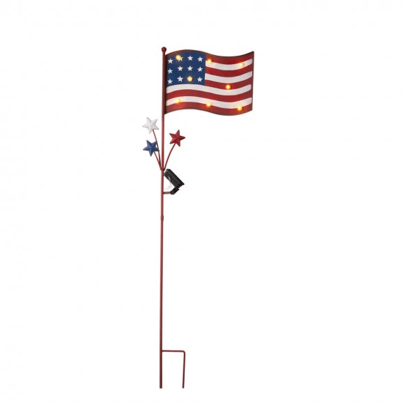glitzhome Glitzhome 42"H Metal American Flag Yard Stake with Solar Lights