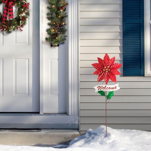 Glitzhome Glitzhome 42"H Metal Poinsettia Yard Stake