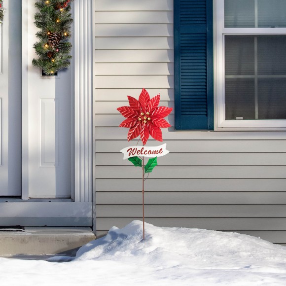 Glitzhome Glitzhome 42"H Metal Poinsettia Yard Stake