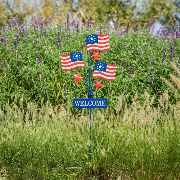 Glitzhome Glitzhome 42"H Patriotic Americana Metal Flags Yard Stake (KD)