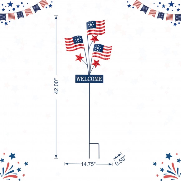 Glitzhome Glitzhome 42"H Patriotic Americana Metal Flags Yard Stake (KD)