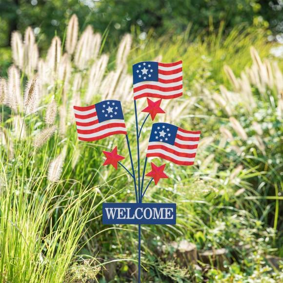 Glitzhome Glitzhome 42"H Patriotic Americana Metal Flags Yard Stake (KD)