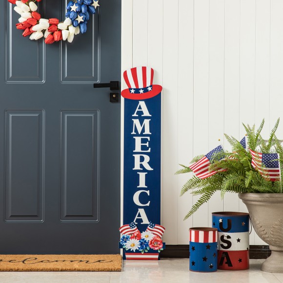 Glitzhome Glitzhome 42"H Patriotic Americana Wooden AMERICA Porch Decor