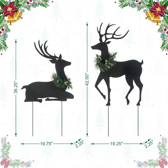 Glitzhome Glitzhome 42"H Set Of 2 Christmas Metal Silhouette Reindeers Yard Stake Or Wall Decor(KD Two Function)