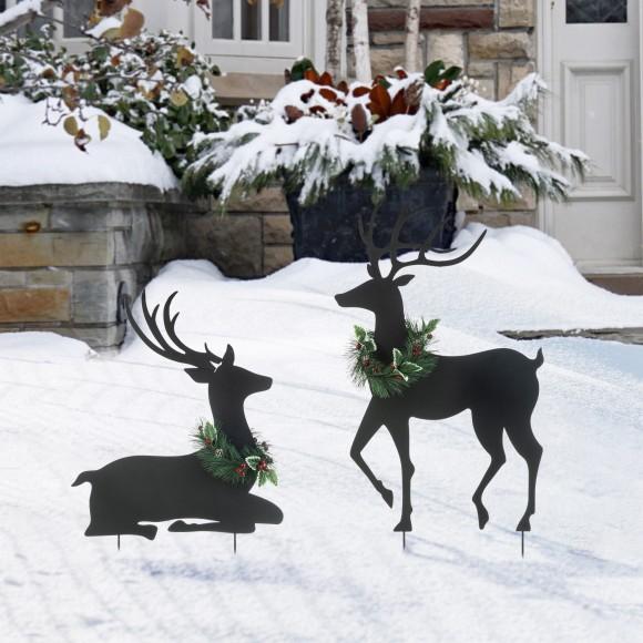 Glitzhome Glitzhome 42"H Set Of 2 Christmas Metal Silhouette Reindeers Yard Stake Or Wall Decor(KD Two Function)