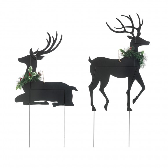 Glitzhome Glitzhome 42"H Set Of 2 Christmas Metal Silhouette Reindeers Yard Stake Or Wall Decor(KD Two Function)
