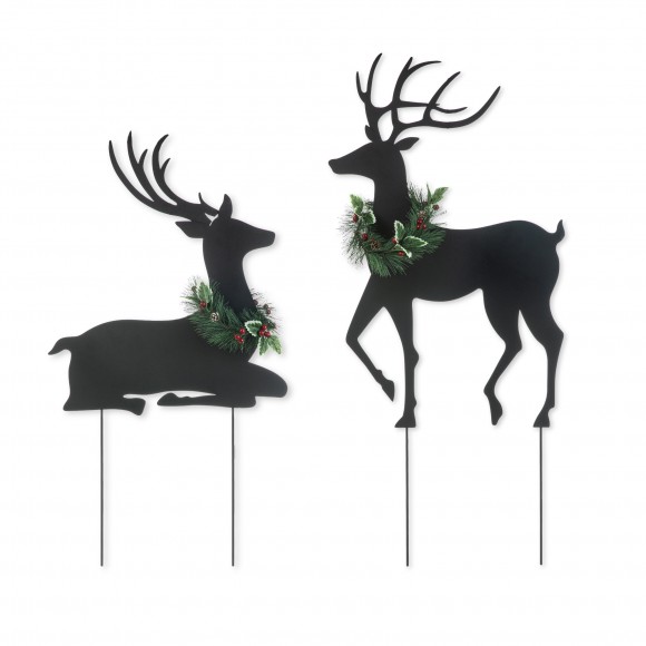 glitzhome Glitzhome 42"H Set of 2 Christmas Metal Silhouette Reindeers Yard Stake or Wall Decor(KD Two Function)