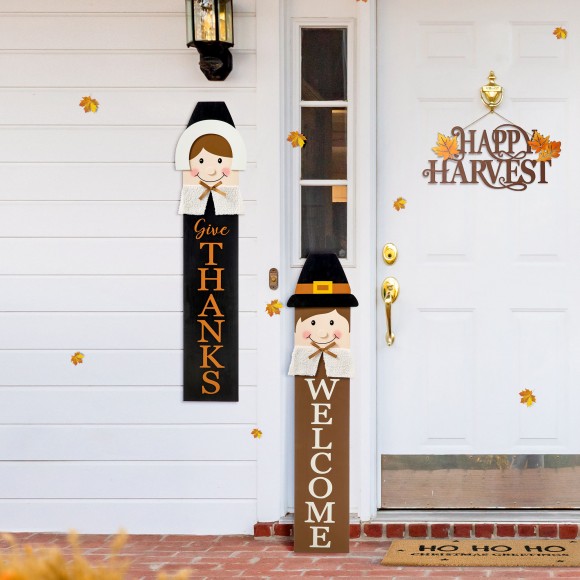 Glitzhome Glitzhome 42"H Set Of 2 Thanksgiving Wooden Pilgrim Couple Porch Decor