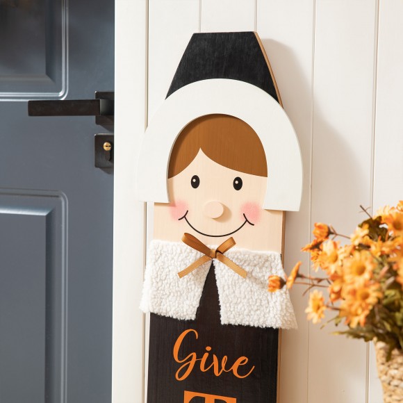 Glitzhome Glitzhome 42"H Set Of 2 Thanksgiving Wooden Pilgrim Couple Porch Decor