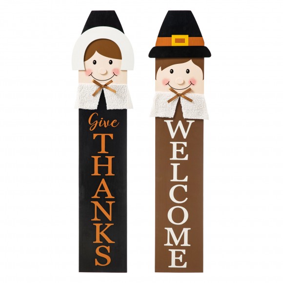glitzhome Glitzhome 42"H Set of 2 Thanksgiving Wooden Pilgrim Couple Porch Decor