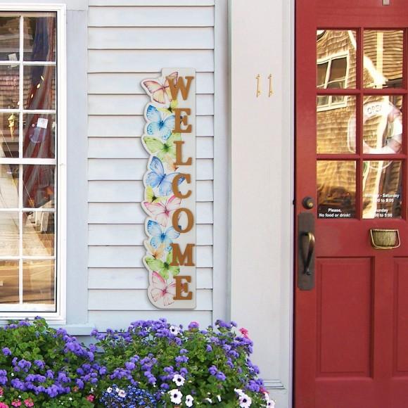 Glitzhome Glitzhome 42"H Solid Wood "WELCOME" Porch Sign With Butterfly