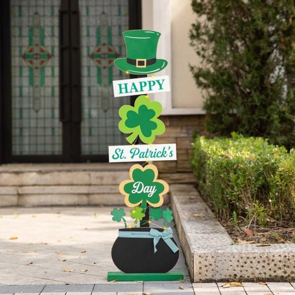 Glitzhome Glitzhome 42"H St. Patrick's Day Lighted Wooden Shamrocks Porch Decor