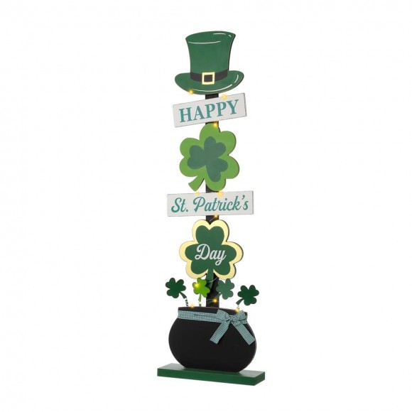 glitzhome Glitzhome 42"H St. Patrick's Day Lighted Wooden Shamrocks Porch Decor