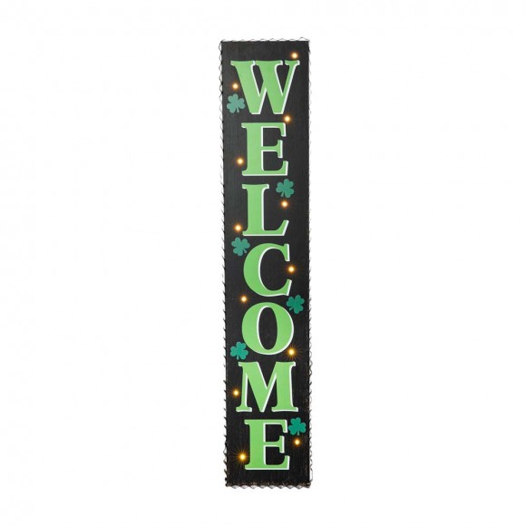 glitzhome Glitzhome 42"H St. Patrick's Day Lighted Wooden "WELCOME" Porch Sign