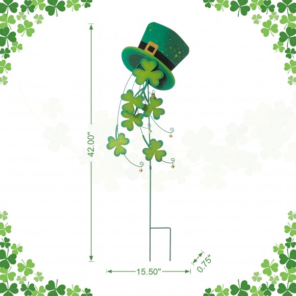 Glitzhome Glitzhome 42"H St. Patrick's Metal Leprechaun Hat Shamrocks Yard Stake(KD Two Function)