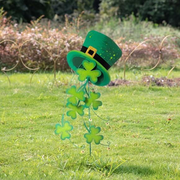Glitzhome Glitzhome 42"H St. Patrick's Metal Leprechaun Hat Shamrocks Yard Stake(KD Two Function)