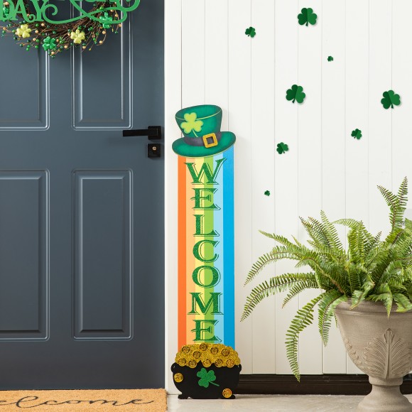 Glitzhome Glitzhome 42"H St.Patrick's Wooden Rainbow &Pot Of Gold Porch Decor
