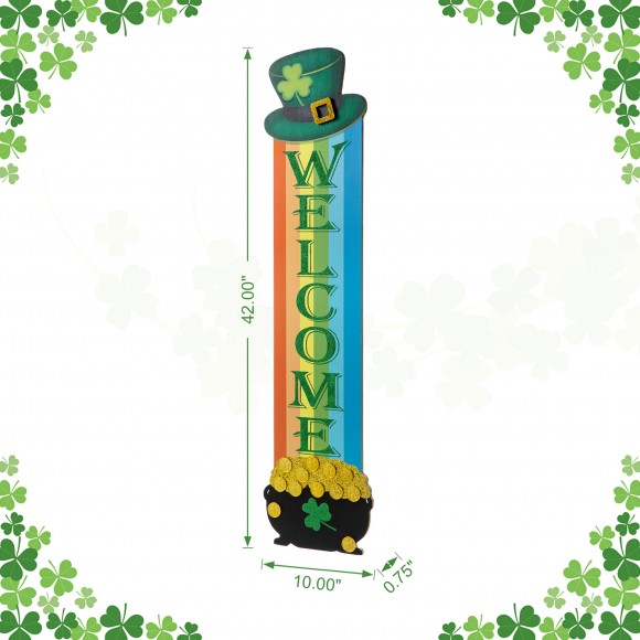 Glitzhome Glitzhome 42"H St.Patrick's Wooden Rainbow &Pot Of Gold Porch Decor